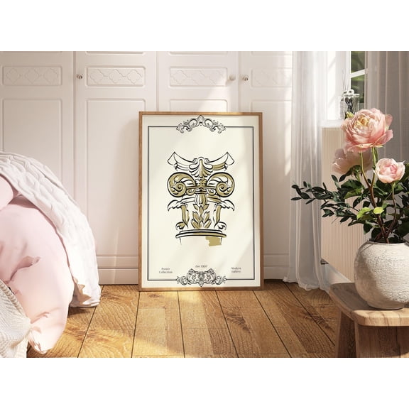 Corinthian Column Architectural Capital Line Illustration Wall Decor Unframed Paper Print