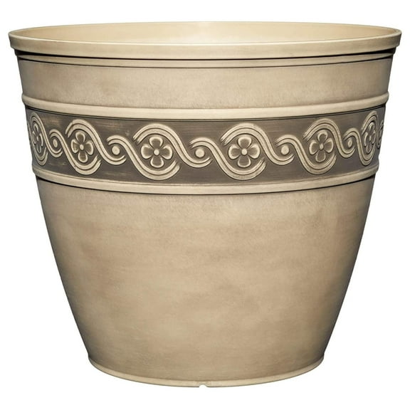 Corinthian Resin Flower Pot Planter, Concrete Grey, 10" Ivory Ash