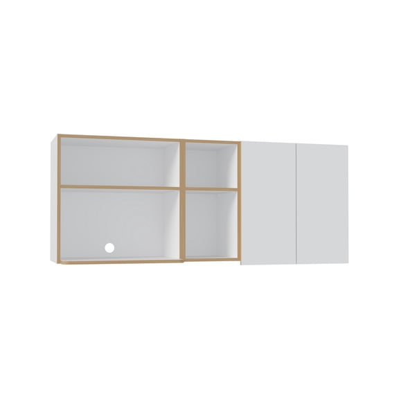 Corinto 59" Wide Two - Door Wall Cabinet with Four Shelves, Drying Rack Dish for Kitchen, Garage, Laundry Room White - Natural Oak