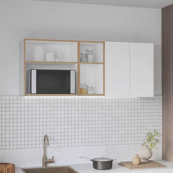 TUHOME Corinto 59" Kitchen Wall Cabinet, 2-Door with 4 Shelves & Removable Drying Dish Rack