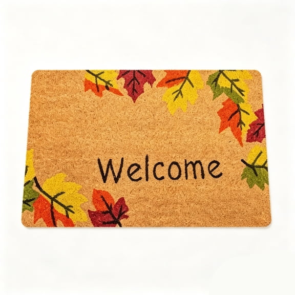 Cork Autumn Leaf Welcome Floor Mat Fall Seasonal Rug