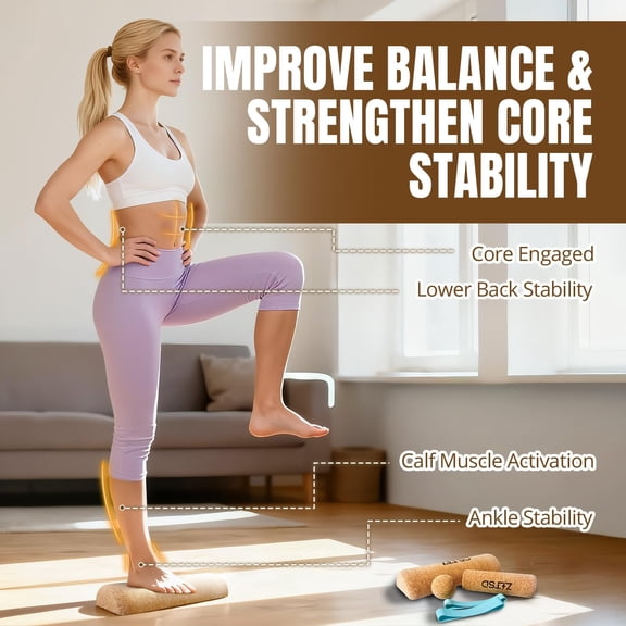 Cork Balance Board 4-in-1 Foot & Ankle Strengthener Set - Premium Natural Cork Balance & Massage Kit with Roller & Ball for Foot Pain Relief, Mobility Training & Physical Therapy