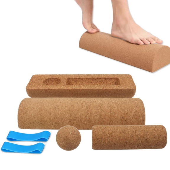 Cork Balance Board Kit with Roller and Massage Ball, 4-in-1 Wobble Board for Ankle Stability, Foot Strengthening & Core Training, Yoga Balance Trainer for Home Gym