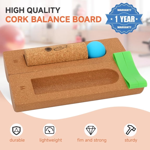 Cork Balance Board - Natural Wood & Cork Balancing Board for Feet Strengthening, Arch Support & Sensory Therapy