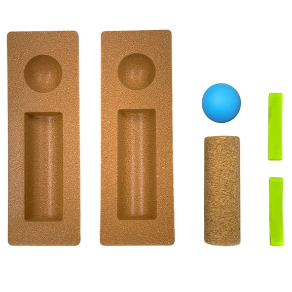 Cork Balance Board Set, Incl. Massage Ball, Yoga Column & Foot Band, Natural Cork, Non-Slip Textured, Enhances Balance and Ankle Stability, Compact Home Fitness, All Ages