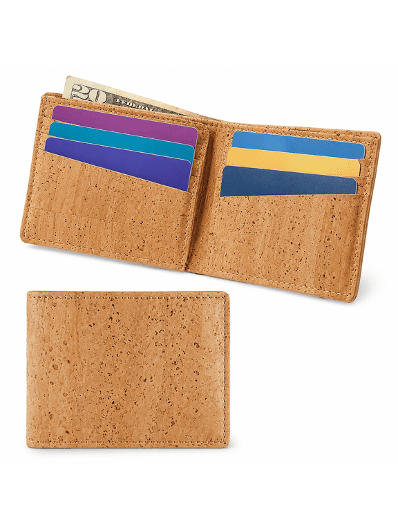 Cork Bifold Card Holder with 6 Card Slots and Bill Compartment, Brown, 4.3 x 3.3 x 0.6 Inches