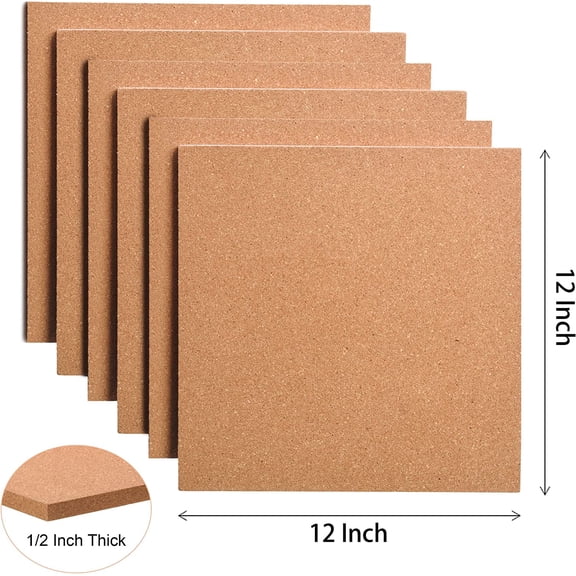 Cork Board 12"x12" - 1/2" Thick Square Bulletin Boards 12 Pack Cork Tiles with 100 PCS Push Pins Mini Wall Self-Adhesive Corkboards Tiles for Wall