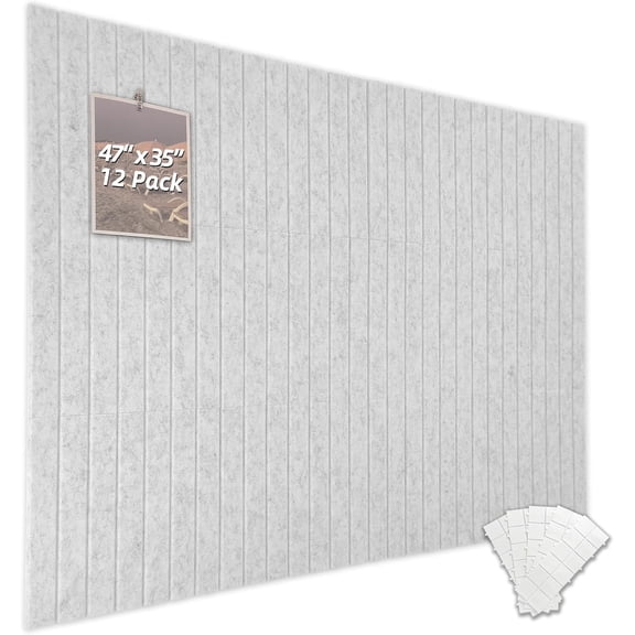Cork Board Alternative - Felt Slat Wall Paneling,Office Bulletin Board for Decoration, Suitable for Displaying Photos and Documents, with Removable Adhesive Labels,12-PackSilvery White