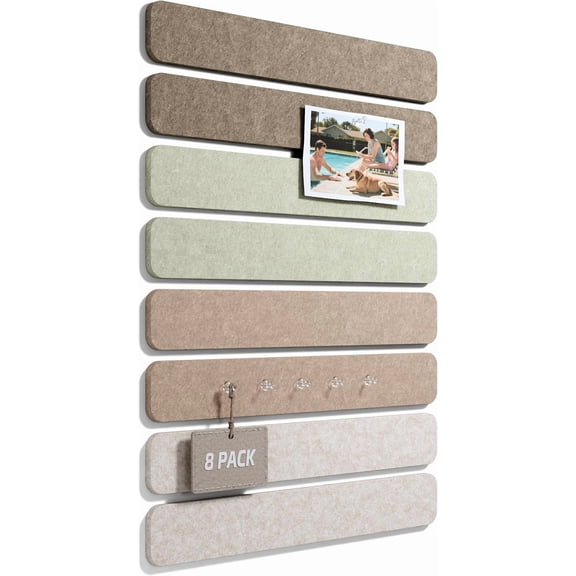 Cork Board Alternative Felt Strip Board 8-Pack 13"x2", Office Pin Board with 50 Push Pins, Adhesive Install for Bedroom Door & Home Office(Linen Dusk)