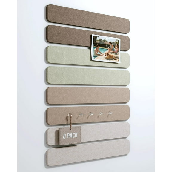 Cork Board Alternative Felt Strip Board 8-Pack 13"x2", Office Pin Board with 50 Push Pins, Adhesive Install for Bedroom Door & Home Office(Linen Dusk)