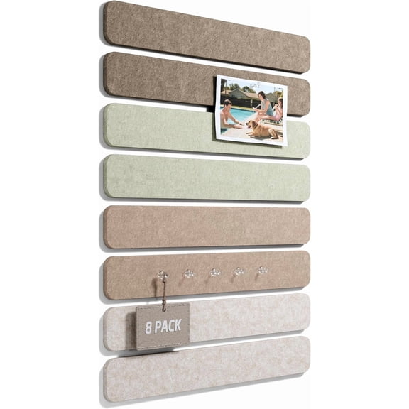 Felt Strip Board Alternative to Cork – 8-pack, 13"x2", with 50 Push Pins, Self-Adhesive for Bedroom Door & Home Office (Linen Dusk)