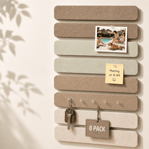 Cork Board Alternative Felt Strip Board, 8 Pack Self-Adhesive Felt Bulletin Board Strips with 50 Push Pins, 13" x 2", Wall Pin Board for Office, Home and Classroom (Linen Dusk)