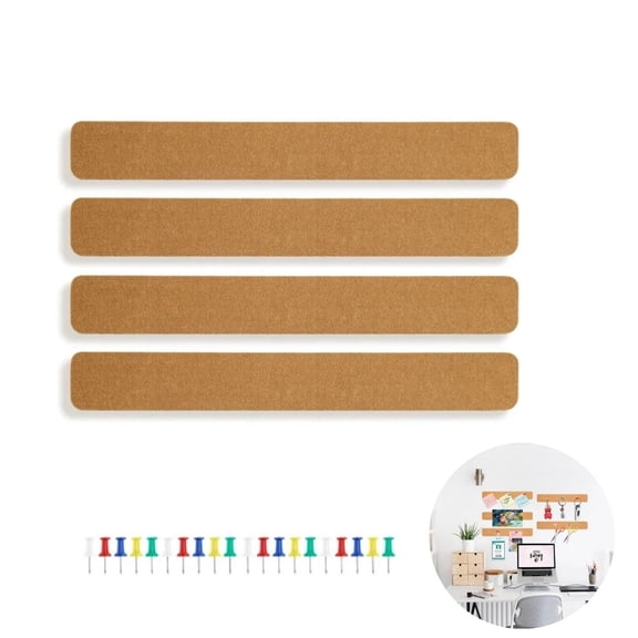 Cork Board Bar Strip,15x2x0.24InDurable Cork Board Strip for Office,with 20 Push Pins,QZS Portable Self Adhesive Bulletin for Photos,Notes Decorations
