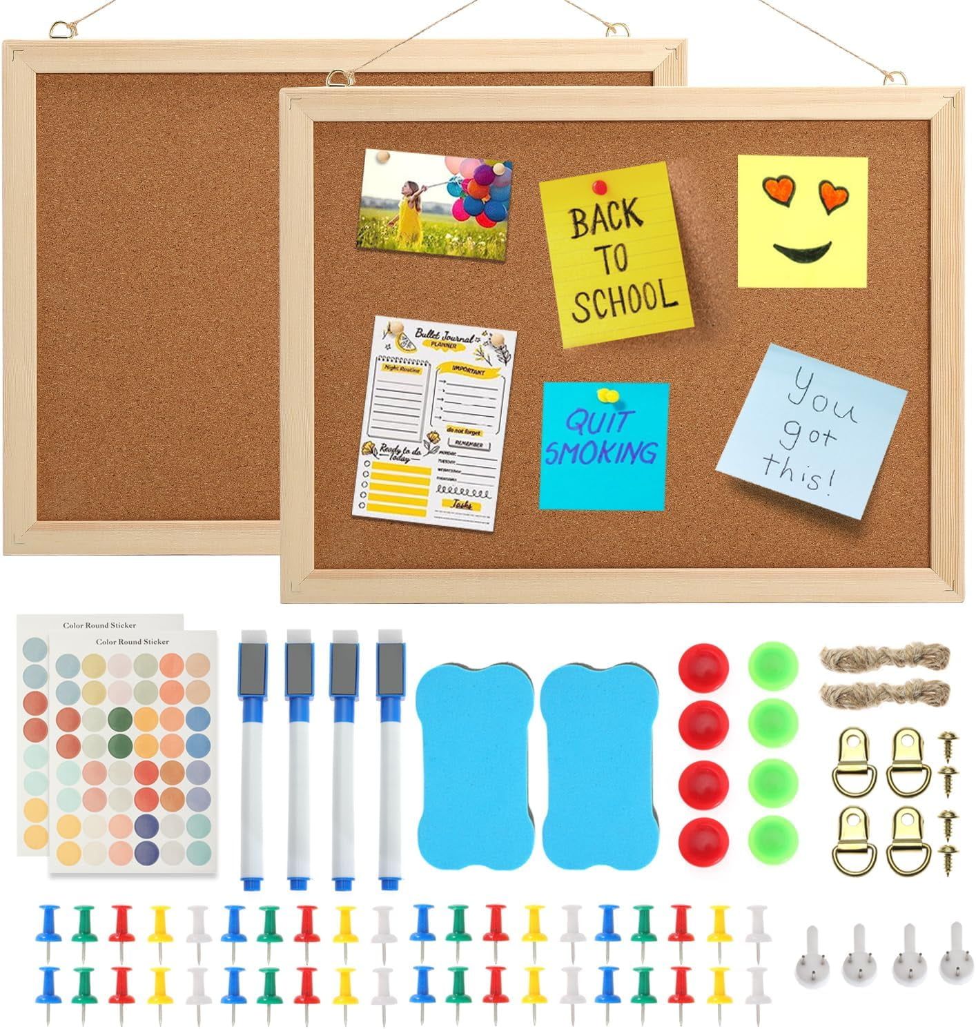 Cork Board Bulletin Board, 15.7"X 12", Wood Finish Frame, Wall Mounted