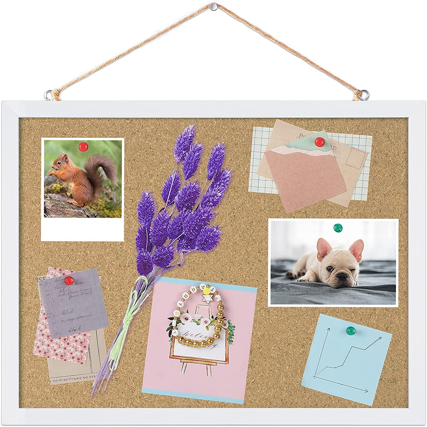 Cork Board Bulletin Board 15.7 x 12 Inches with Rectangle White Frame Hanging Pin for Office Home Message Board or Vision Board Decoration