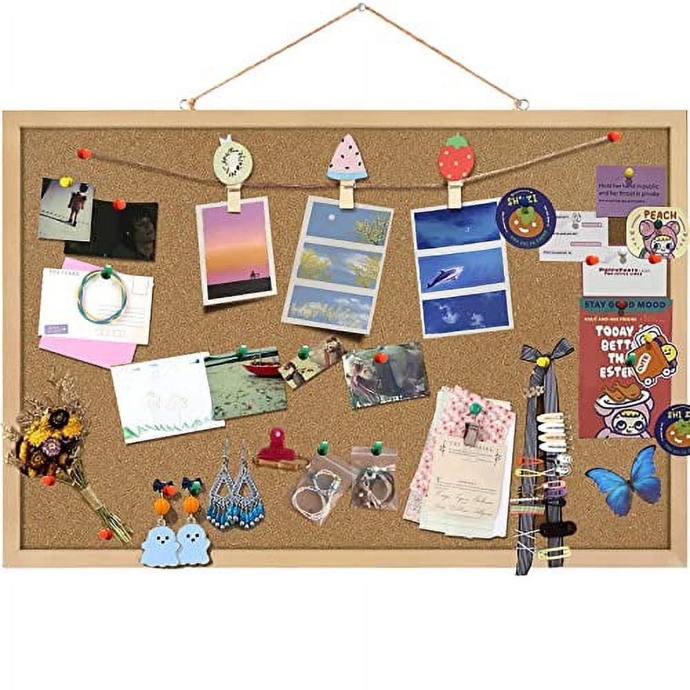 Cork Board Bulletin Board 23 x 15.7Inches with Rectangle Wooden Frame