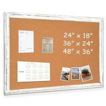 Cork Board Bulletin Board 24 x 18 Inches Cork Notice Pin Board Memo Board with Vintage Style White Wooden Frame for Display Home Decor Office Kitchen with 10 Pushpins, White Framed