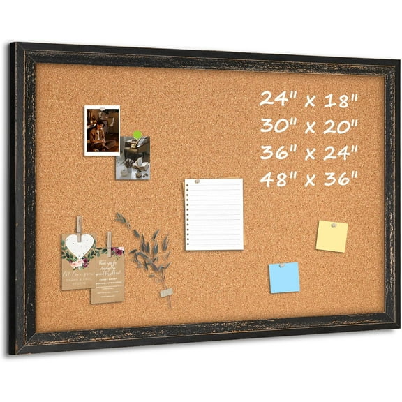 Cork Board Bulletin Board - 30" x 20" - Rustic Black Frame Corkboard for Wall - Decorative Message Board, Vision Board, Pin Board, Picture Board, Photo Board