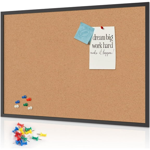 Cork Board Bulletin Board 48 x 36, Black Wood Framed 4x3 Corkboard, Office Board for Wall, Large Notice Pin Board for School, Home & Office