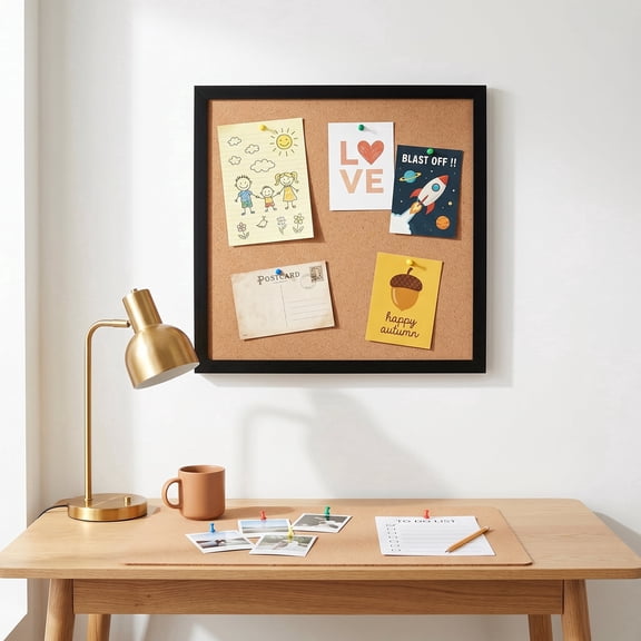 11.8" Cork Board Bulletin Board, Wood Frame Wall Mounted Message Picture Display for Home Office, Black