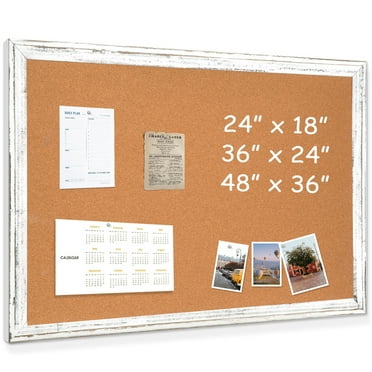 Cork Board Bulletin Board for Wall, 36" x 24" Wall Mounted Vision Board Decorative Poster Board with 10 Push Pins for Home & Office, White Framed