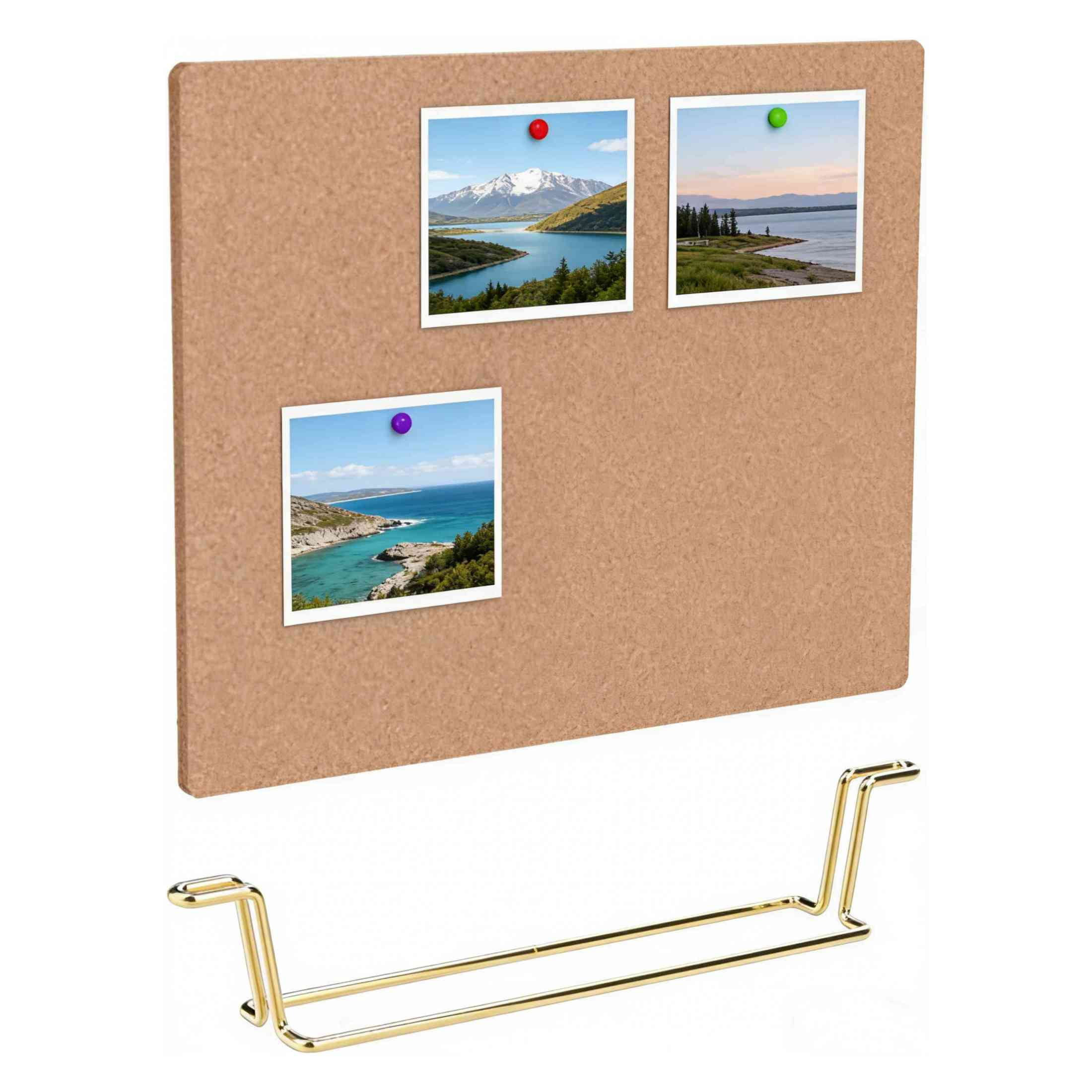 Cork Board Bulletin Board with Golden Base, Message Board Wooden Pin Memo Board Notice Board for Home Office