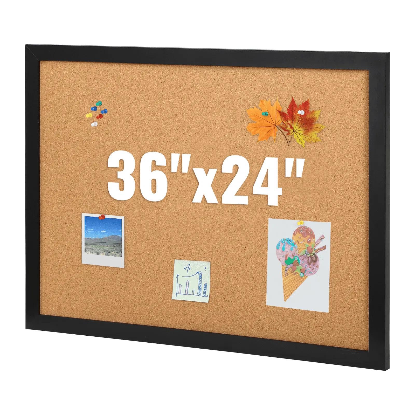 Cork Board, Bulletin Board with MDF Sticker Frame, Vision Board Includes 10 Pushpins for Display and Decoration in Office Home and School