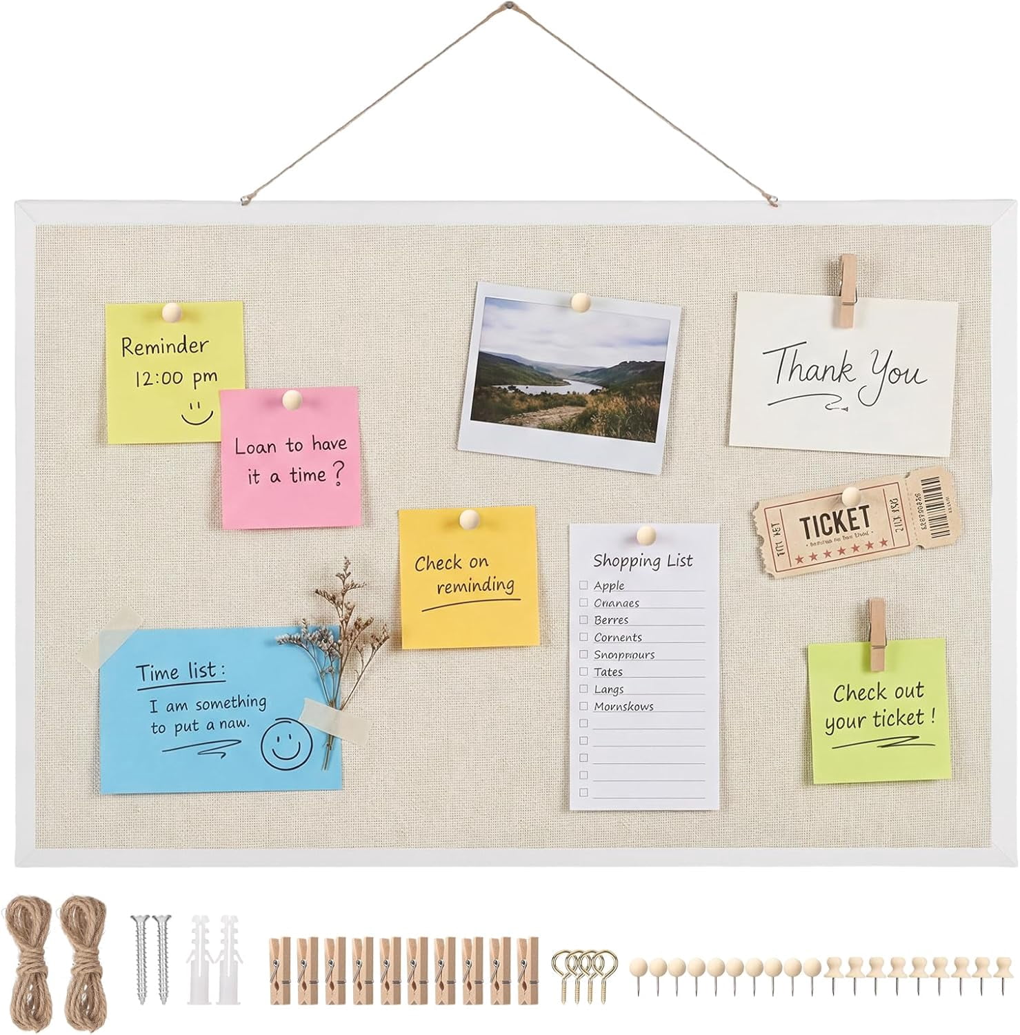 Cork Board with Linen, 24" x 18" Double-Sided Bulletin Corkboard for Wall Picture Display Framed Vision Boards Home Office School Pin 20 Pushpins &10 Clips