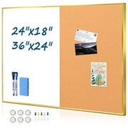 Cork Board Magnetic Dry Erase Board Combo, 36 x 24 Inches Lage Whiteboard and Bulletin Board Combination, Aluminum Frame Vision Board with with 2 Markers, 6 Magnets, Eraser and Push Pins