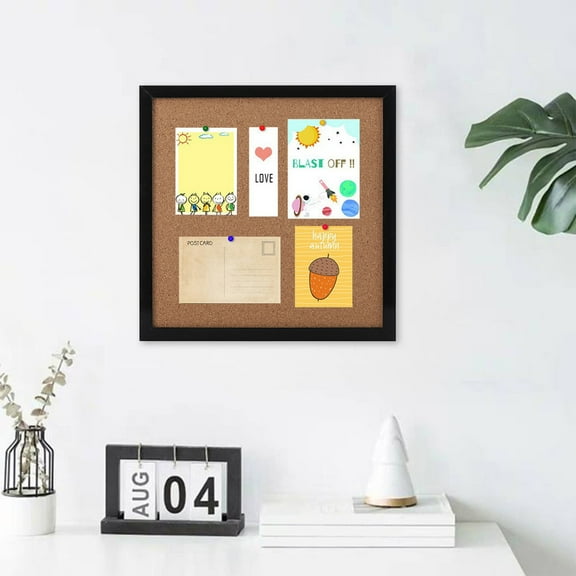 Cork Board Photo Display Wall Decor | Hanging Message Board Wood Frame | Brown/White/Black | 12x12 Inch | Easy No-Drill Install | Office & Home Organization