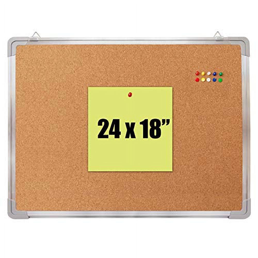 Cork Board Set Bulletin Corkboard 24 x 18 inch Framed with 10 Thumb