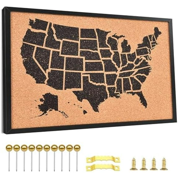 Cork Board United States MAP, USA Travel Tracker Map Bulletin Board, 30x20 Inches Pin Board, Classroom Geography & Home Decor, Corkboard with Push Pins(BK-US-MAP,5075,1p)