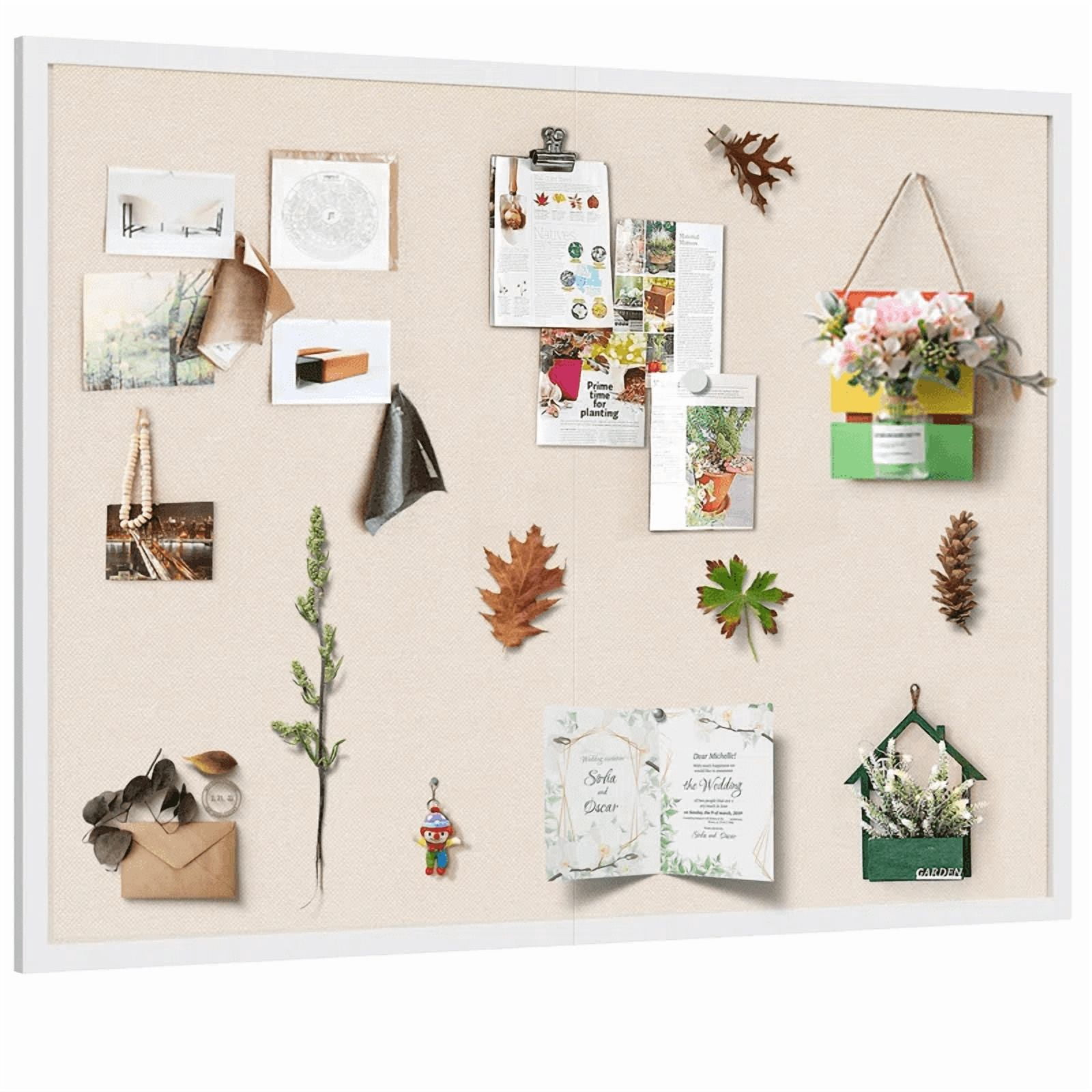 Cork Board,With Linen 48*36 Inch Foldable Bulletin Board Office Decor Vision Board Light For Wall School Office Bedroom,White