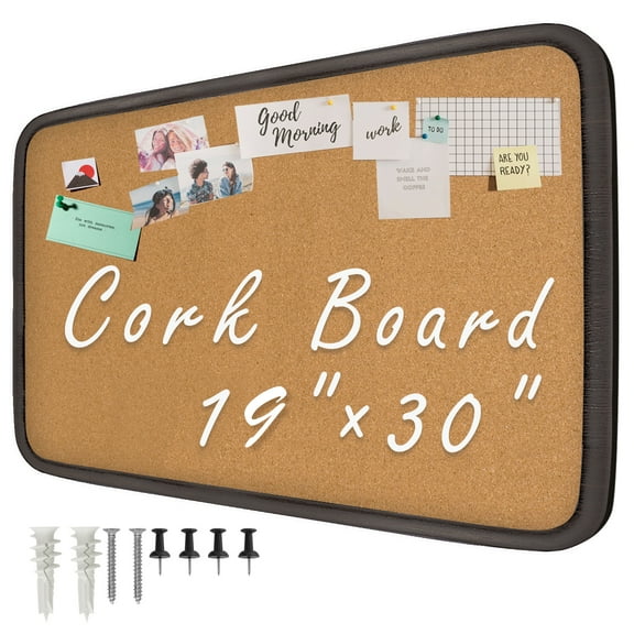 Cork Board with Thumbtacks for Walls with Frame，19"x30"
