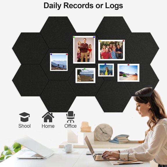 Cork Boards,12 Pack Large Black Bulletin Board, Felt Wall Tiles for Walls Felt Board with Safe Removable Adhesive, Cork Boards for Office Prayer Board Pin Board Tack Board Cork Tiles Memo Board