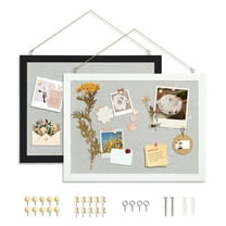 Cork Boards with Linen 2-Pack 16"x12" Cork Board for Walls Rustic White & Black Wood Framed Small Bulletin Board Hanging Pin Board for Home Kitchen Office Decoration 20 Pushpins