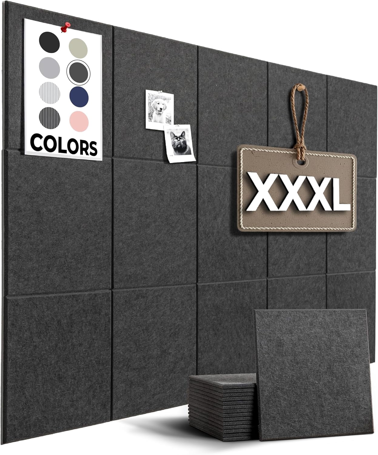 Cork Boards for Office, Dart Board Wall Protector, 59"x36" | 15 Pack | Black Bulletin Board, Cork Board, Cork Board Squares, Homasote Board, Bulletin Board Tiles (Gray Black)