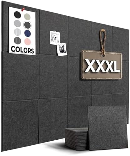Cork Boards for Office, Dart Board Wall Protector, 59"x36" | 15 Pack | Black Bulletin Board, Cork Board, Cork Board Squares, Homasote Board, Bulletin Board Tiles (Gray Black)