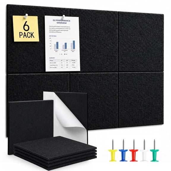 punada Cork Boards for Walls 6 Pack 36" x 24" Felt Bulletin Board Tiles with Adhesive Backing and Push Pins Cork Board Alternative for Home Office Pin Board for Notes Photos