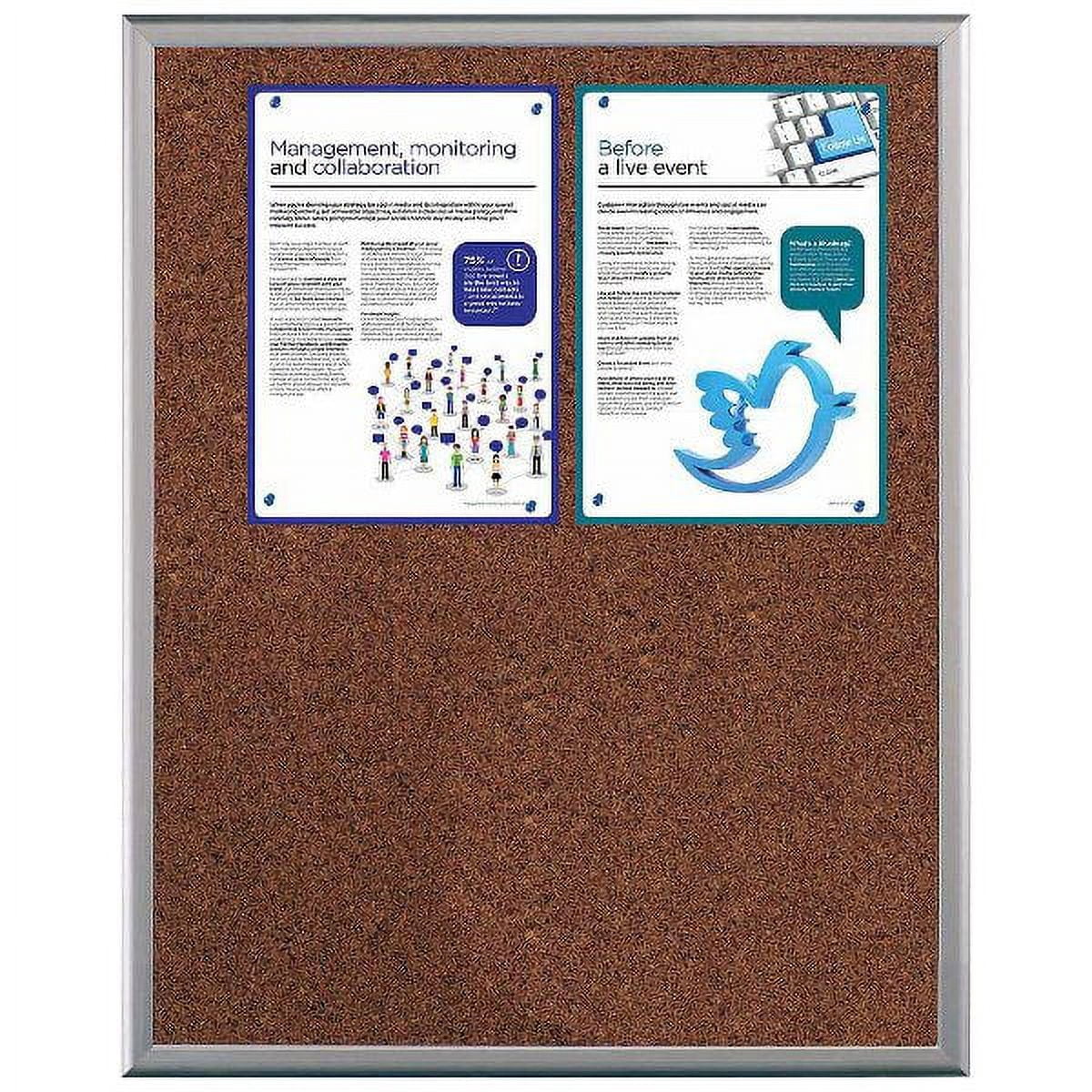 Cork Bulletin Board 22"w x 28"h Viewable Area Silver Frame