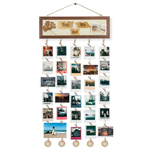 Cork Bulletin Board with Linen Picture Frames Collage Wall Decor Photo Hanging Display Picture Board Wood Rustic Frames for Home Decor Clips and Pushpins Wall Decor Collage Photo Display Message
