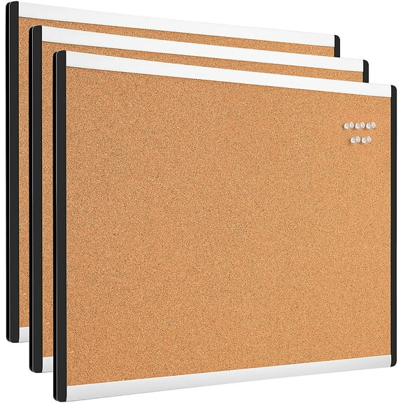 Cork BulletinBoard, 23" x 17", Pin Board for Office & Home with Aluminum/Plastic Frame, 3 Pack