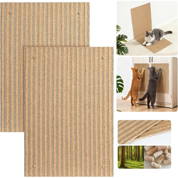 Cork Cardboard Blend Cat Scratch Pad 2-Pack, Wall or Floor Use