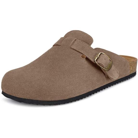 Cork Clogs for Women Mens Genuine Suede Leather Clogs Soft Footbed Potato Shoes with Arch Support Brown