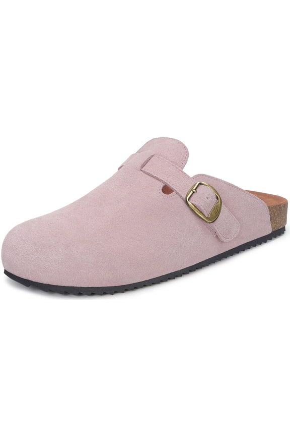 Cork Clogs for Women Mens Suede Leather Clogs Soft Footbed Potato Shoes with Arch Support Pink