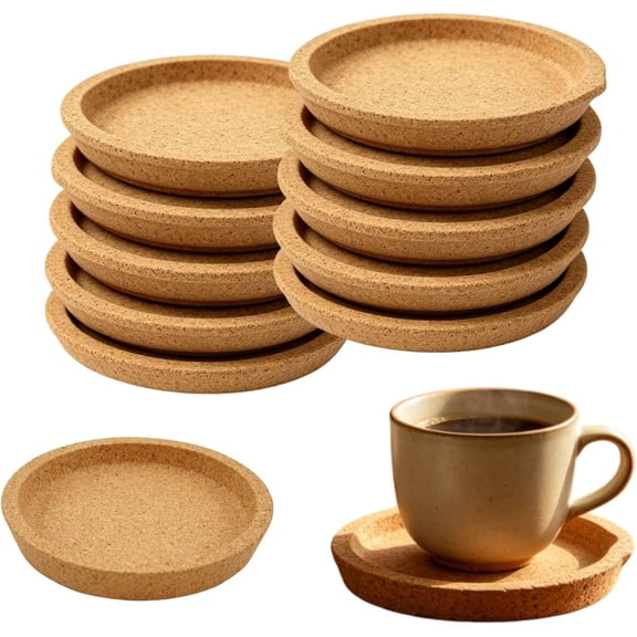 Cork Coasters 10 Pcs Pack with Lip, Absorbent Leak-Proof Drink Coasters Bulk, Non-Slip Heat-Resistant Cup Mat for Table Protection Home Cafe (k)