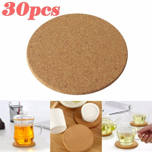 Cork Coasters under $5! CQCYD 30PC Natural Cork Coasters, 90x90mm Round Drink Mats for Table Protection, Heat Resistant Cup Pads Set, Absorbent Beverage Coaster