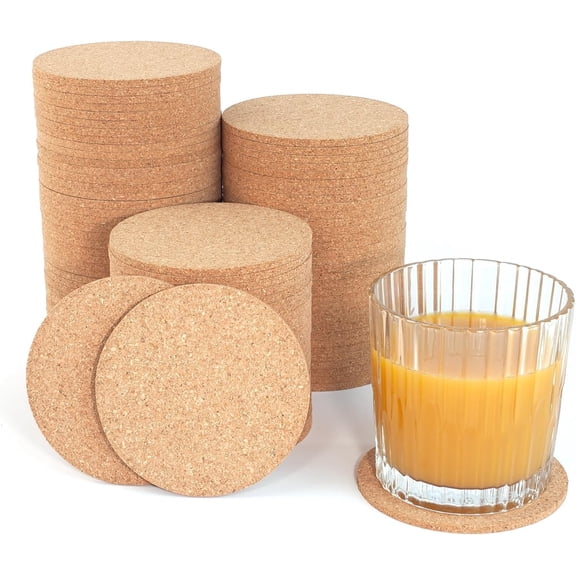 Cork Coasters Bulk 100 Pack - Blank Round Natural Cork for Laser Engraving & DIY Crafts - Absorbent Heat Resistant Non-Slip 3.5" (90mm) - Wedding Favors, Coffee Bar & Restaurant - Faithful Panda