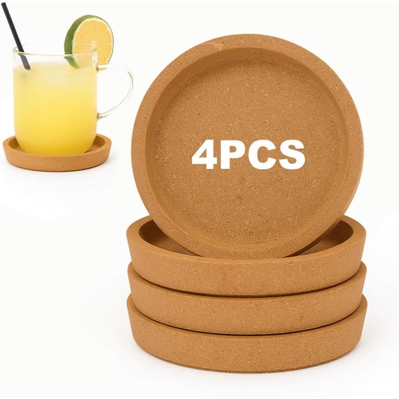 Cork Coasters for Drinks Absorbent Lip Coasters with Leak-Proof Etra Thick Reusable Coaster Tabletop Protection Coaster Set of 4 for Cups Mugs Glasses Round 4 Inch, Khaki, 4 Inch