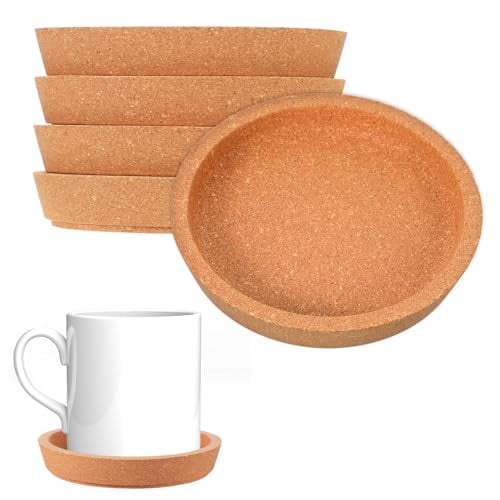 Cork Coasters for Drinks Absorbent Lip Coasters with Leak-Proof Etra Thick Reusable Coaster Tabletop Protection Coaster Set of 4 for Cups Mugs Glasses Round 4 Inch